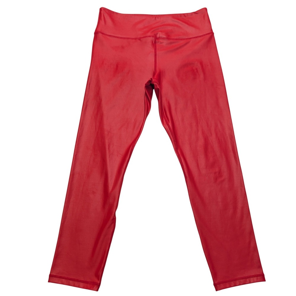 Zyia‎ Active Metallic Leggings Women 14-16 Red High Rise Shiny Cropped